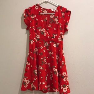 Red and white floral dress!